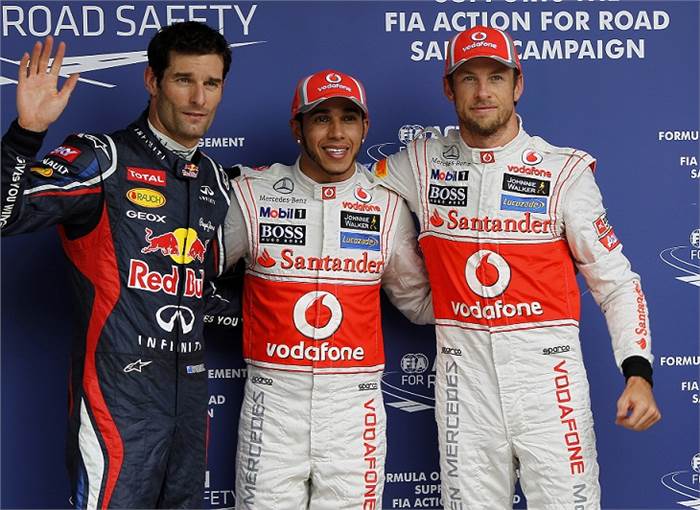 Hamilton leads all-McLaren front row